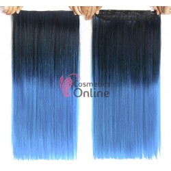 Extensie de par cu 5 Clips On delux dubla dreapta de 60 cm, Ombre Brunet cu Albastru 1BT85C